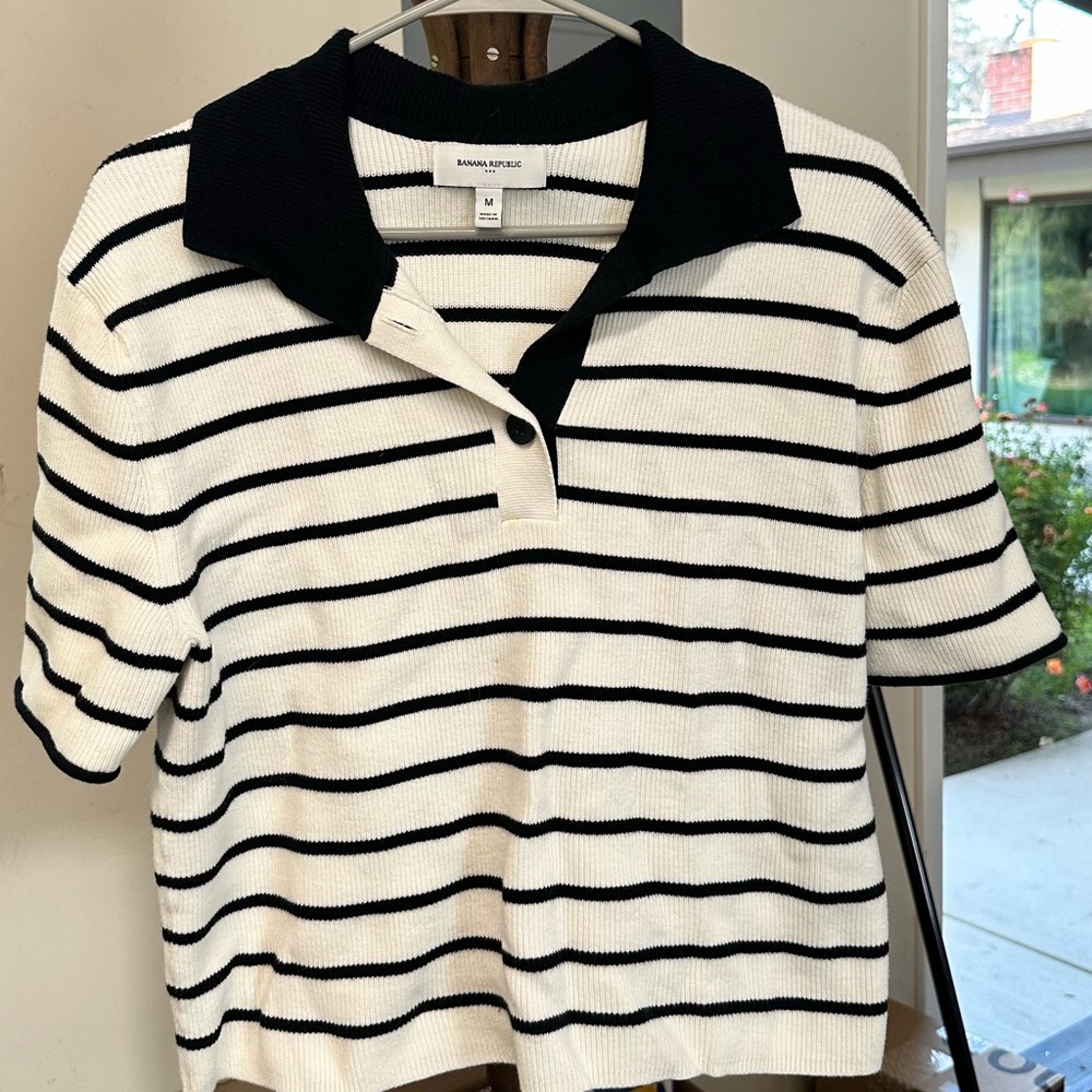 Banana Republic Black and White Striped Knit Top